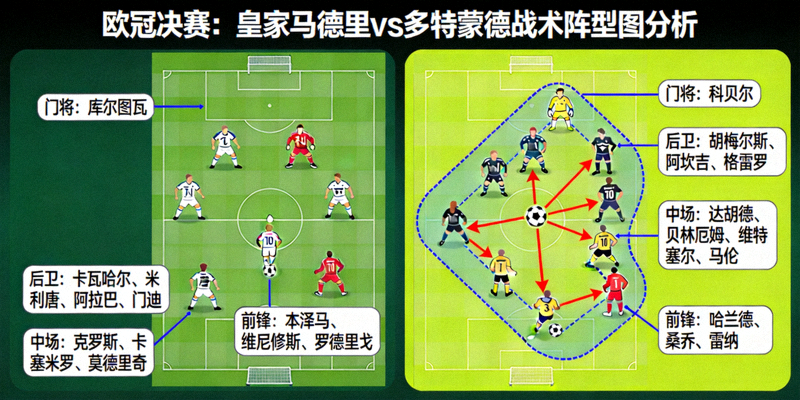 欧冠决赛皇家马德里对阵多特蒙德的战术阵型图分析